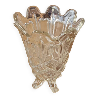 Vase en verre ciselé sur pied, vintage