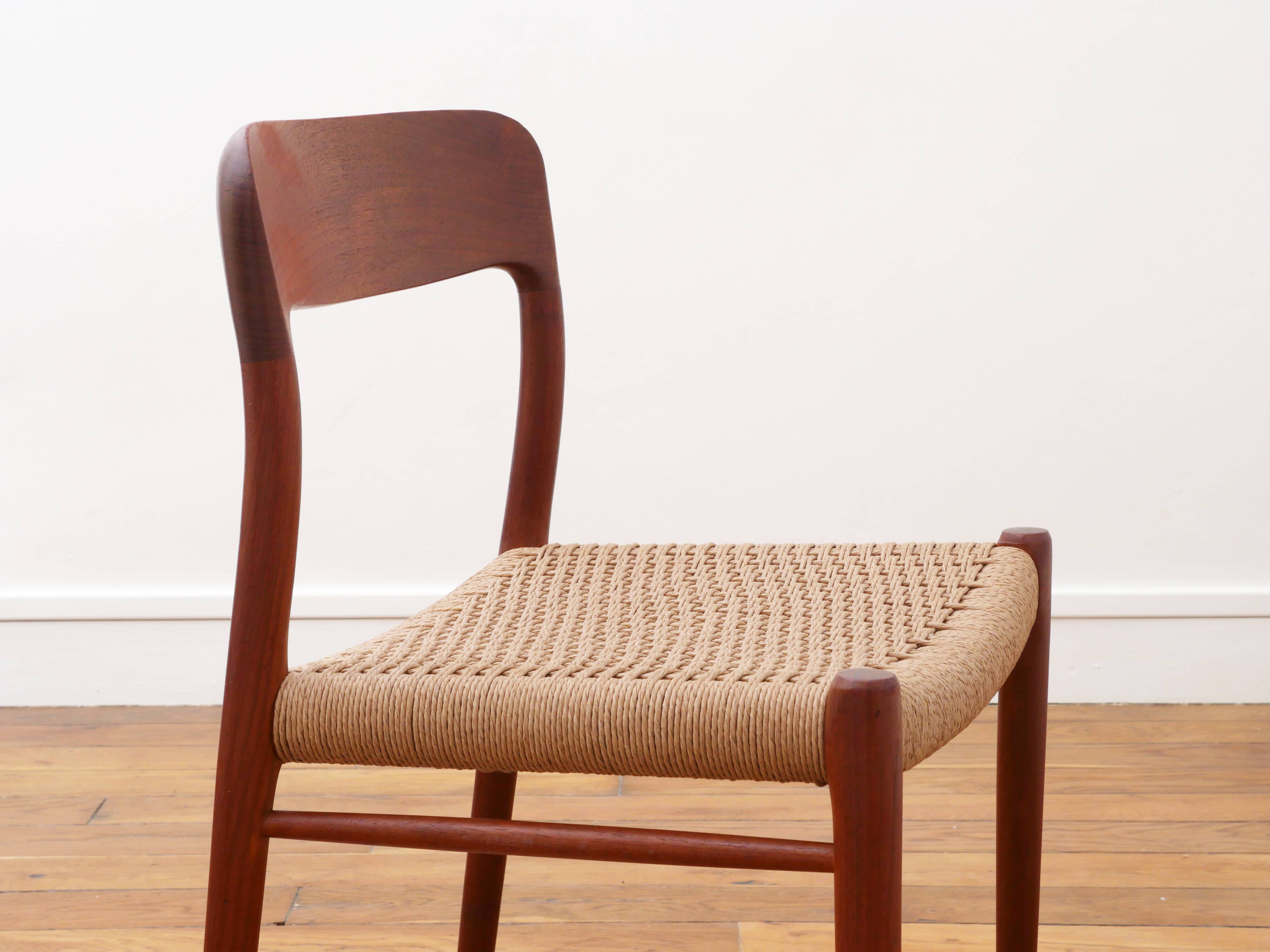 Chaise - Niels Otto Møller - modèle 75 - Corde danoise refaite - Restaurée