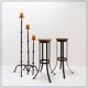 Pair of brutalist bar stools in oak and wrought iron, 1960s