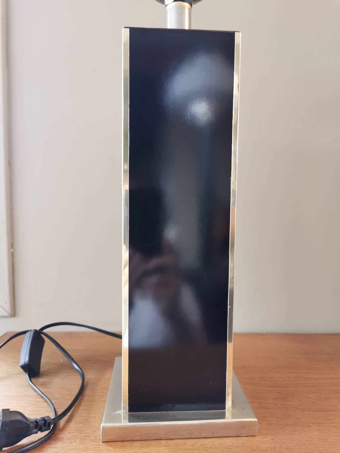 Vintage square black and brass lamp base