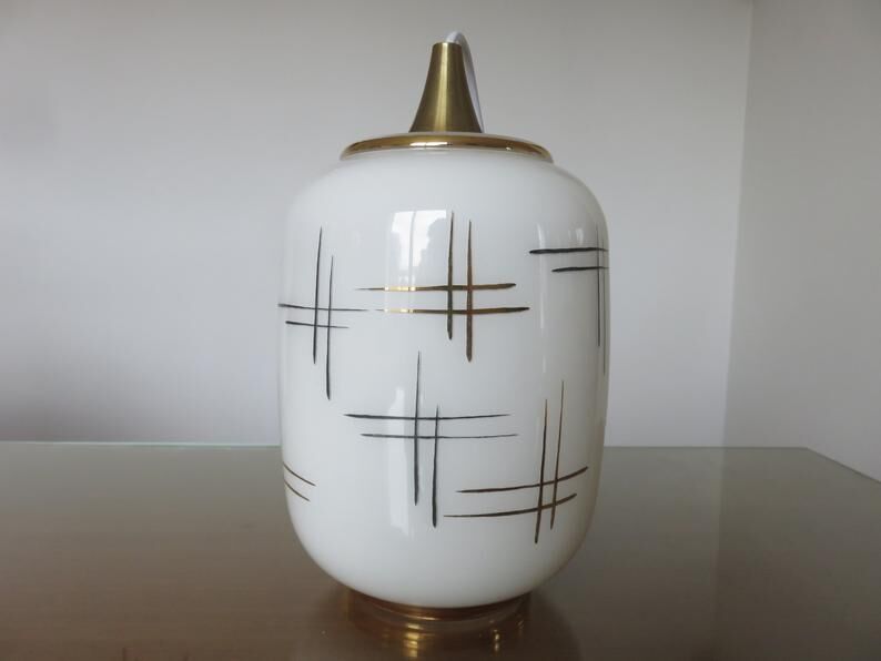 Hanging opaline white gold geometric patterns 60s 70s