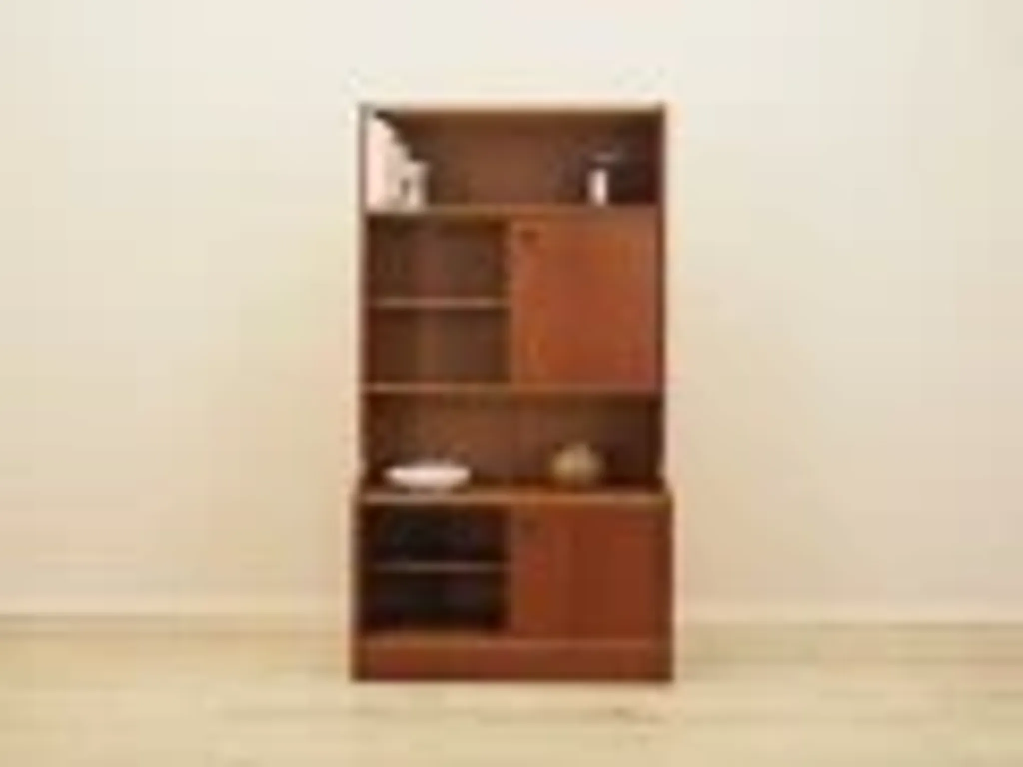 Danish teak veneered bookcase with sliding doors, 1970s