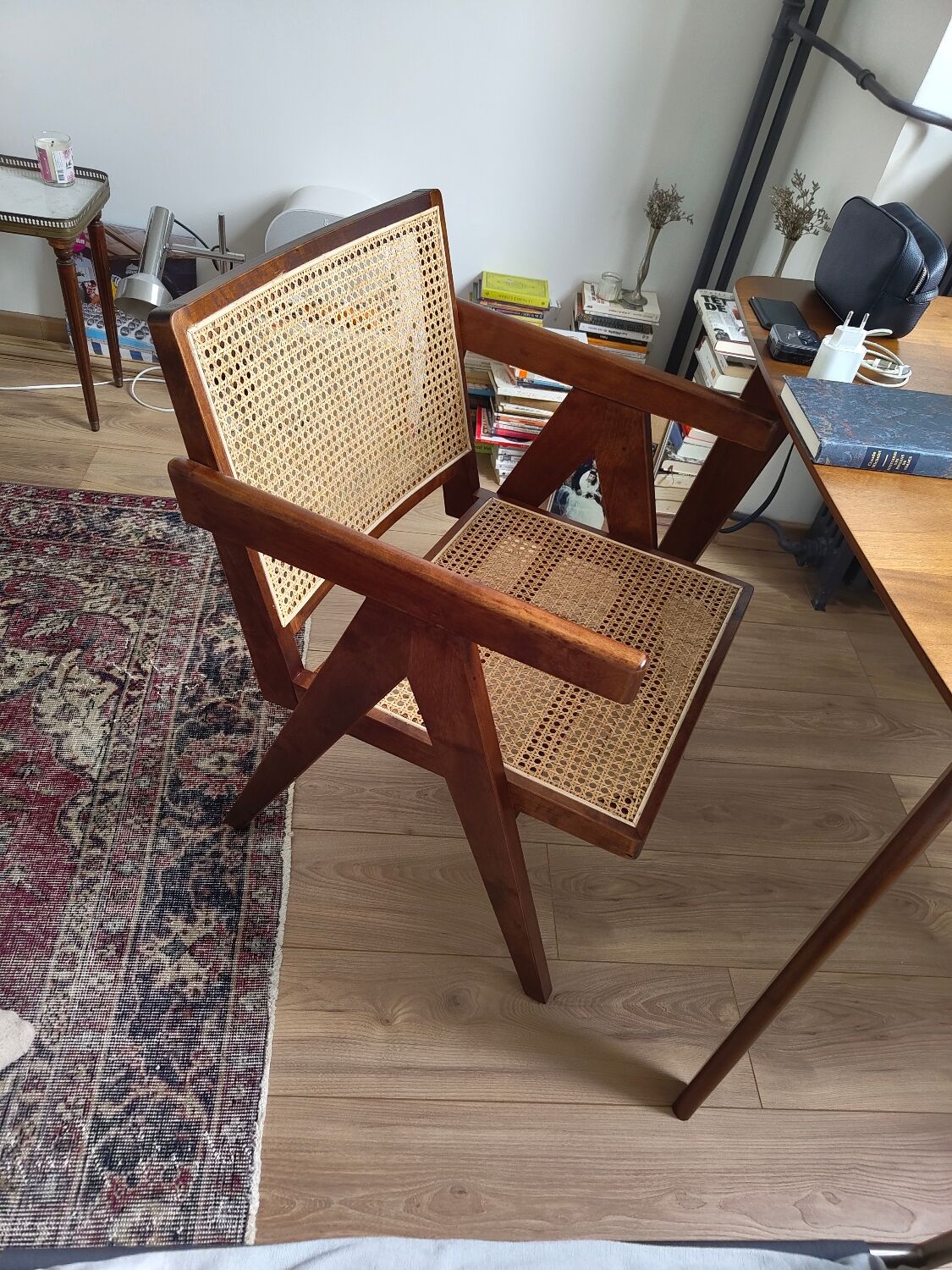 Scandinavian armchair in rattan & solid birch – Swedish vintage