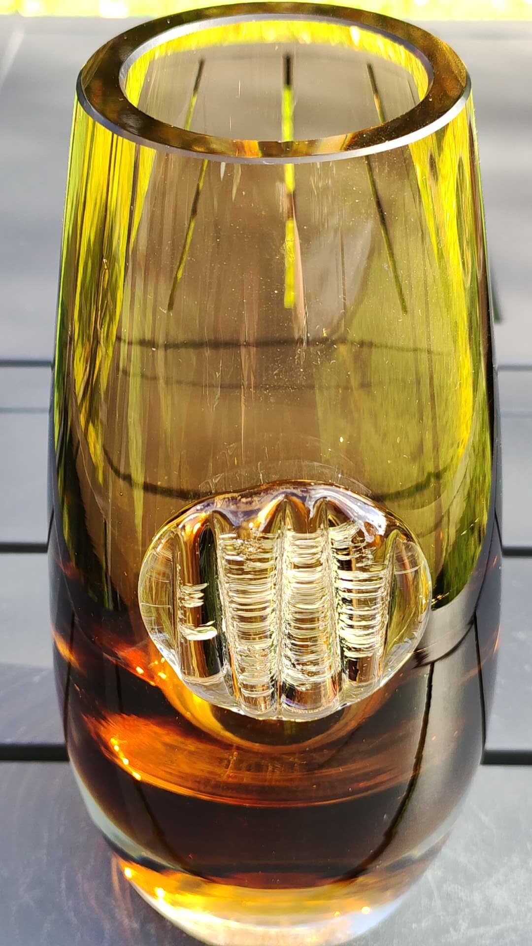 Vintage vase in blown Art glass, Creative design, amber color