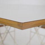 Minimalist Modernist dining set 4 wire chairs with maple wood and matching dining table,1980s