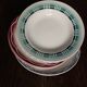 6 mismatched soup plates Digoin Sarreguemines red blue green