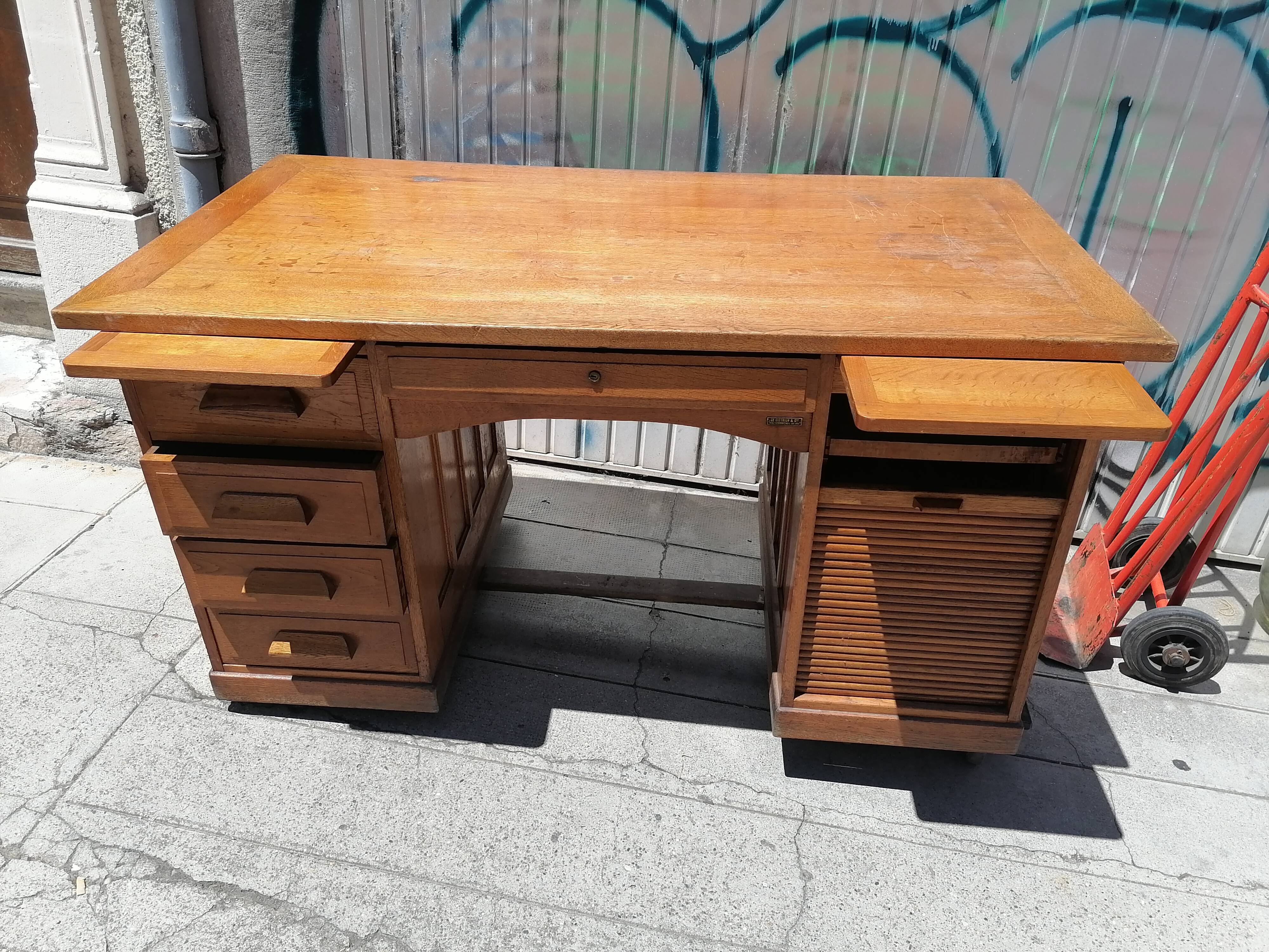 Old oak desk. De dietrich and Cie. 1950