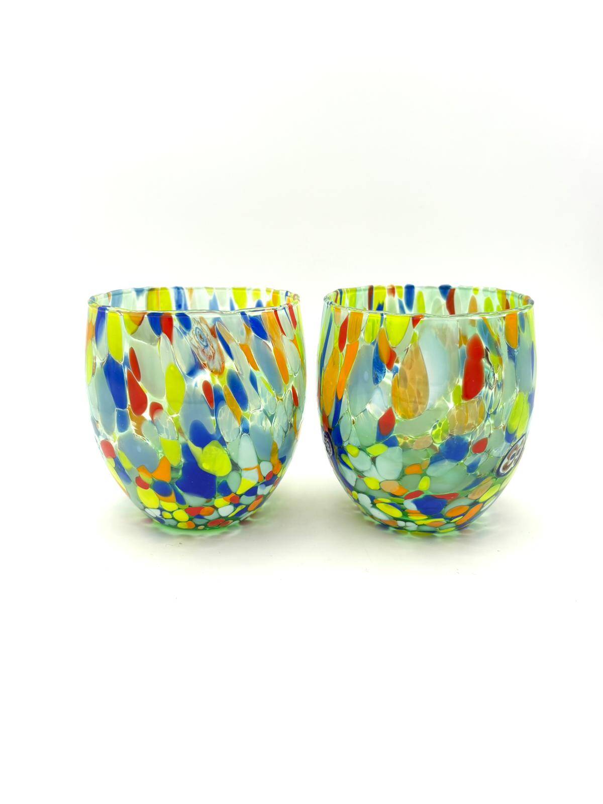 Set of 6 blown glass glasses with Murano murrine.