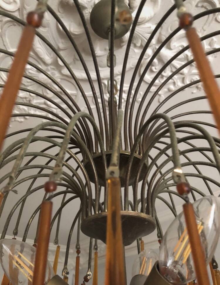 Vintage 1970s brass and Murano glass chandelier