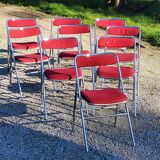 Set de 9 chaises pliantes  des années 70 tweed et métal chromé