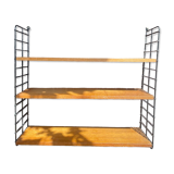 Vintage oak and black metal string shelf 1960