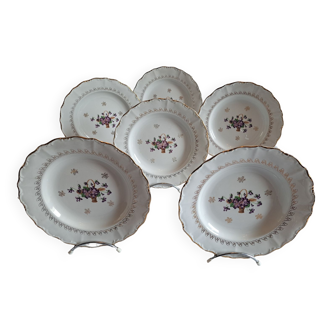 6 Assiettes creuses porcelaine violettes Les Ateliers d'art d'Annet