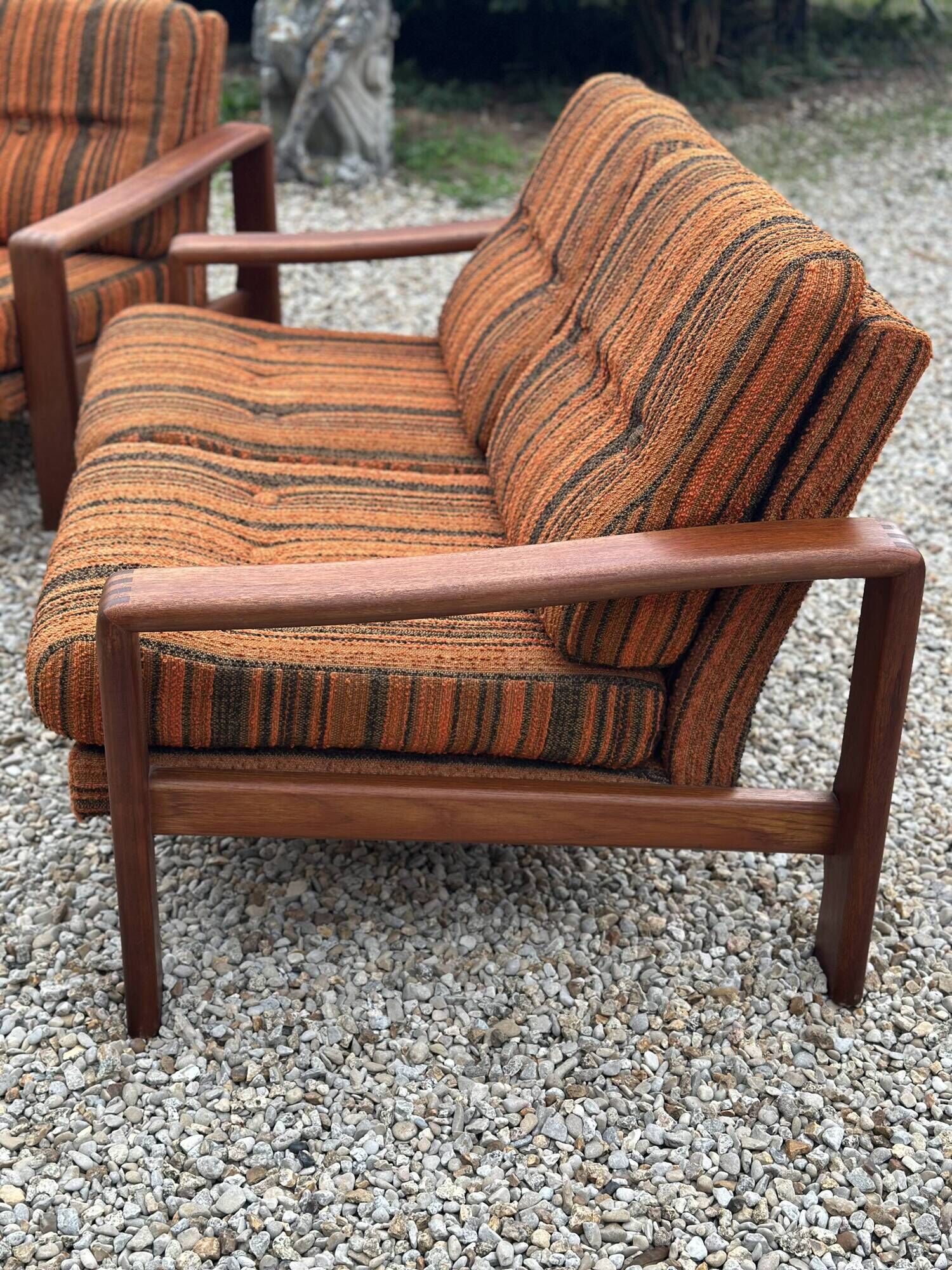 Vintage Scandinavian living room from the 1970s in teak and fabric.