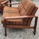 Vintage Scandinavian living room from the 1970s in teak and fabric.