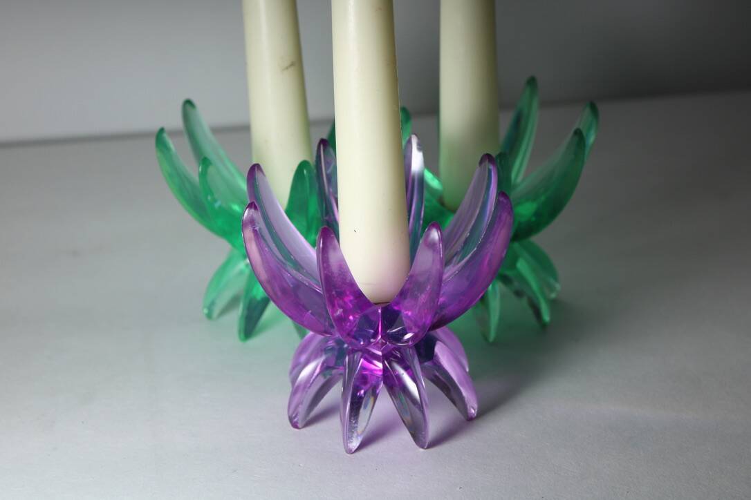 Friedel Lotus Lucite candle holders Germany 1960 x3