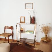 Bookcase furniture gilded and smoked glass vintage 70s Rochebobois