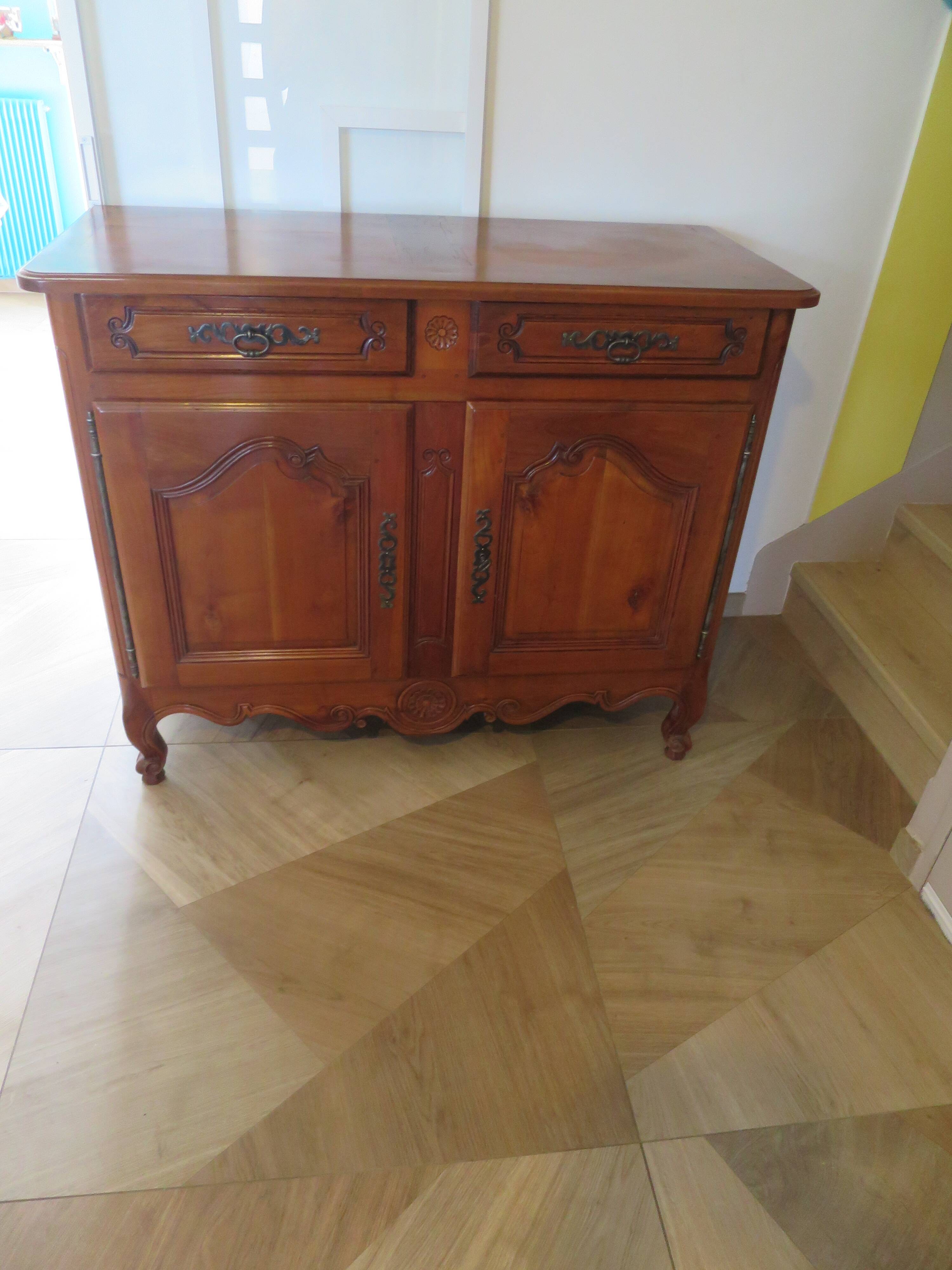 Rustic buffet Louis XV-Regency-jointed-massive wood-snail feet