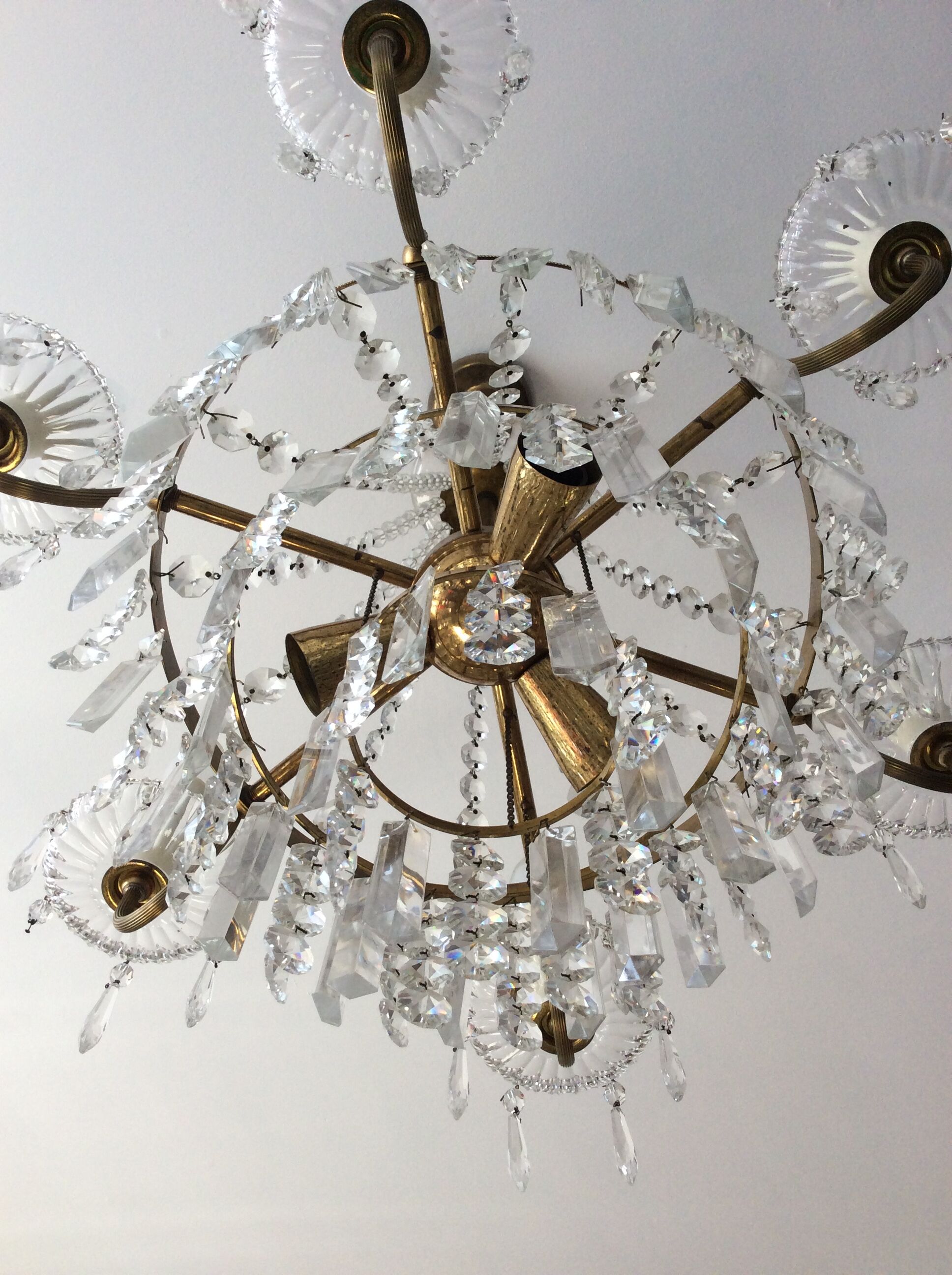 Old hot air balloon chandelier with crystal and bronze grapevines 9 fires