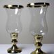 Pair of large vintage glass and gold metal tealight candle holders