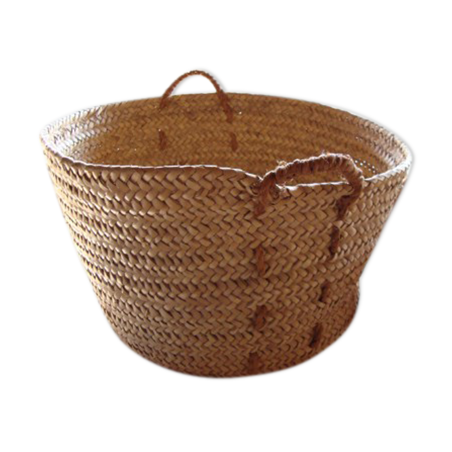 Straw woven laundry basket, vintage 6