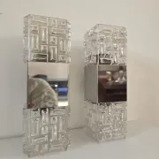 Pair of wall lights in glass and chrome metal