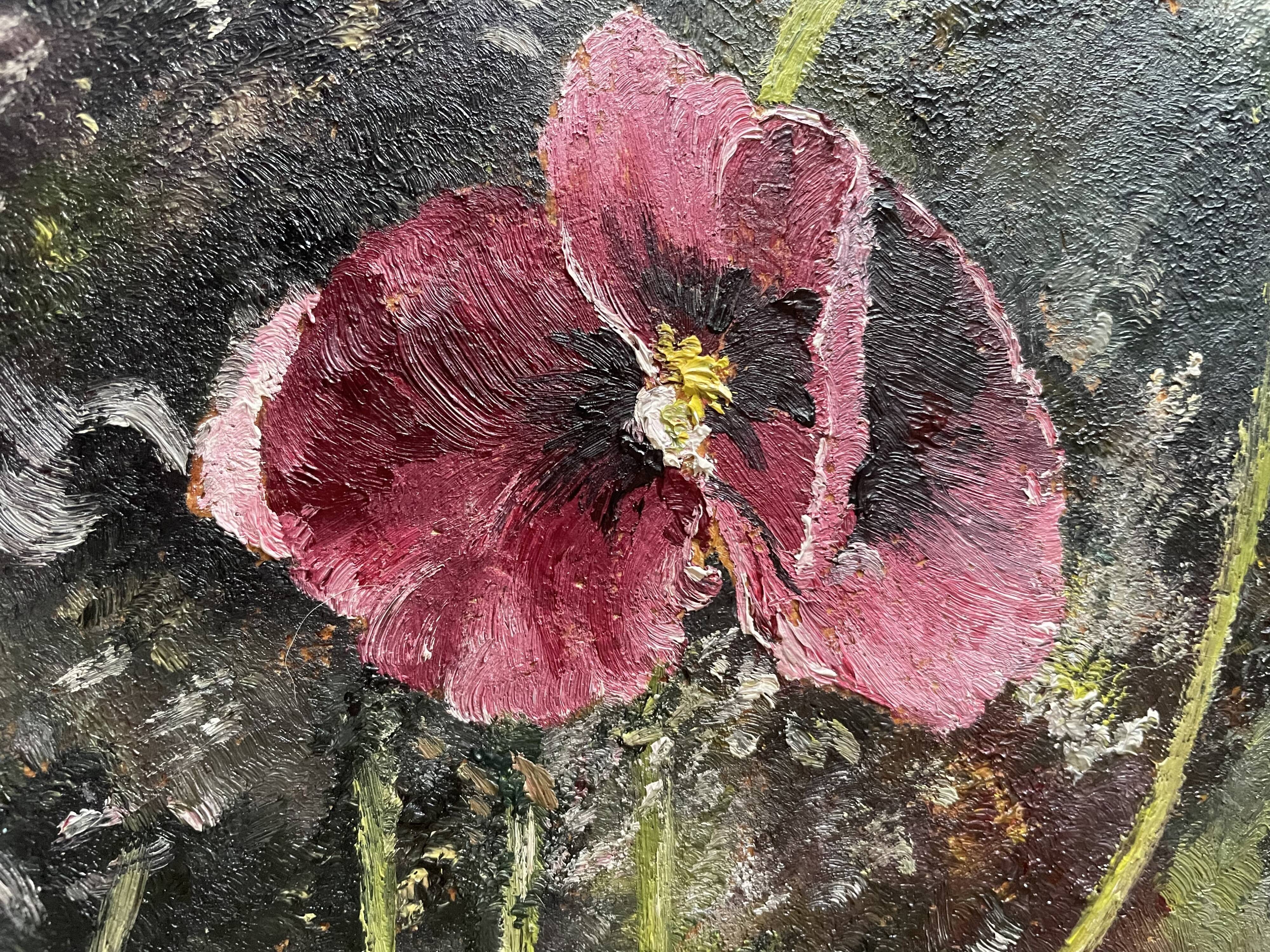 Oil on wood wild pansies 29x17