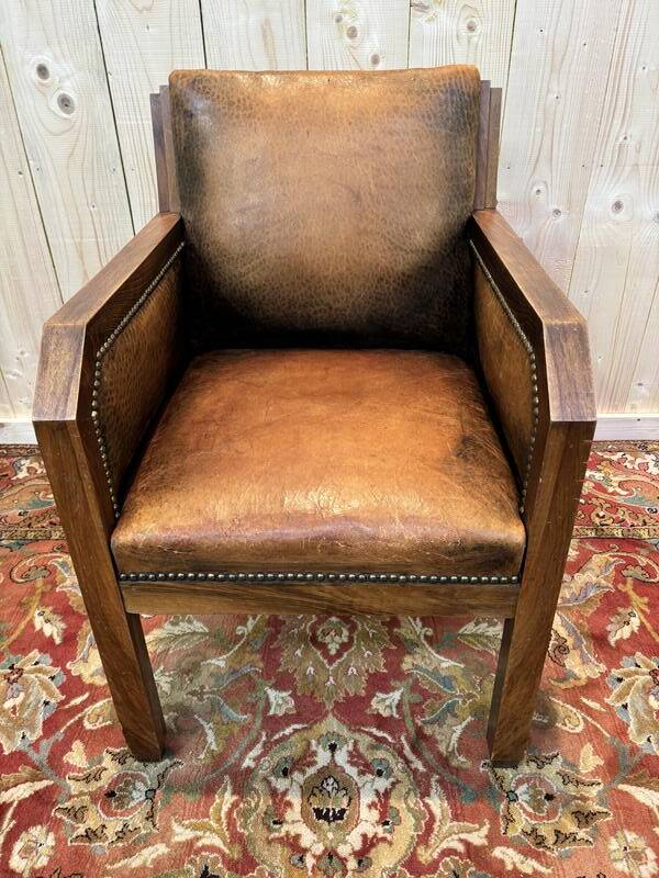 Fauteuil en cuir Art Déco