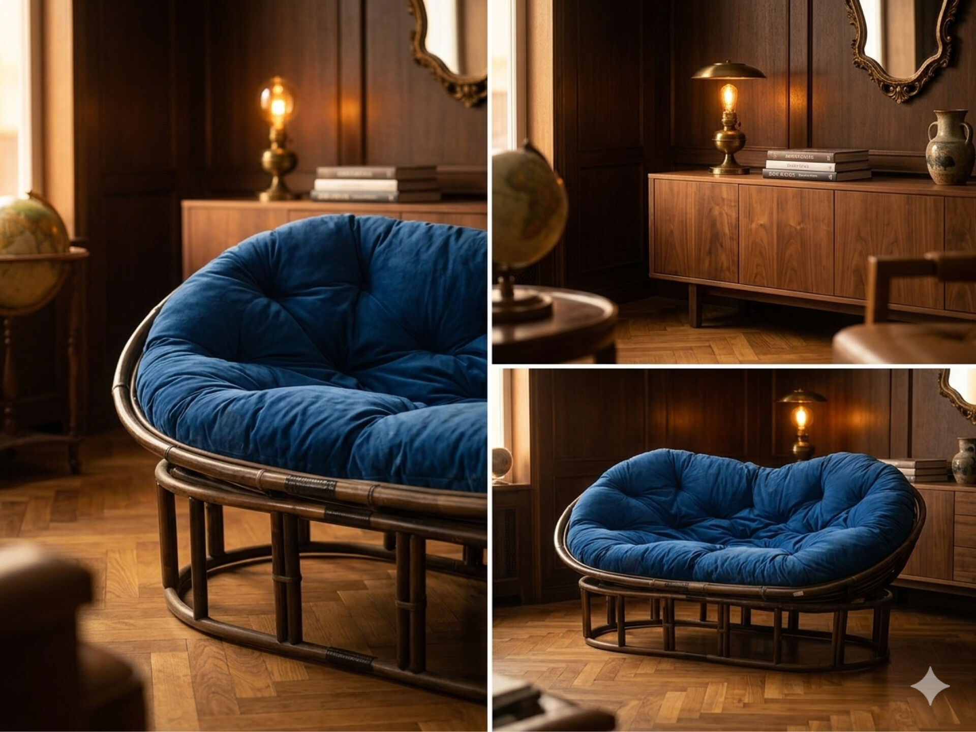 Handcrafted Italian "Mamasan" Loveseat Sofa in Solid Natural Reed & Ve