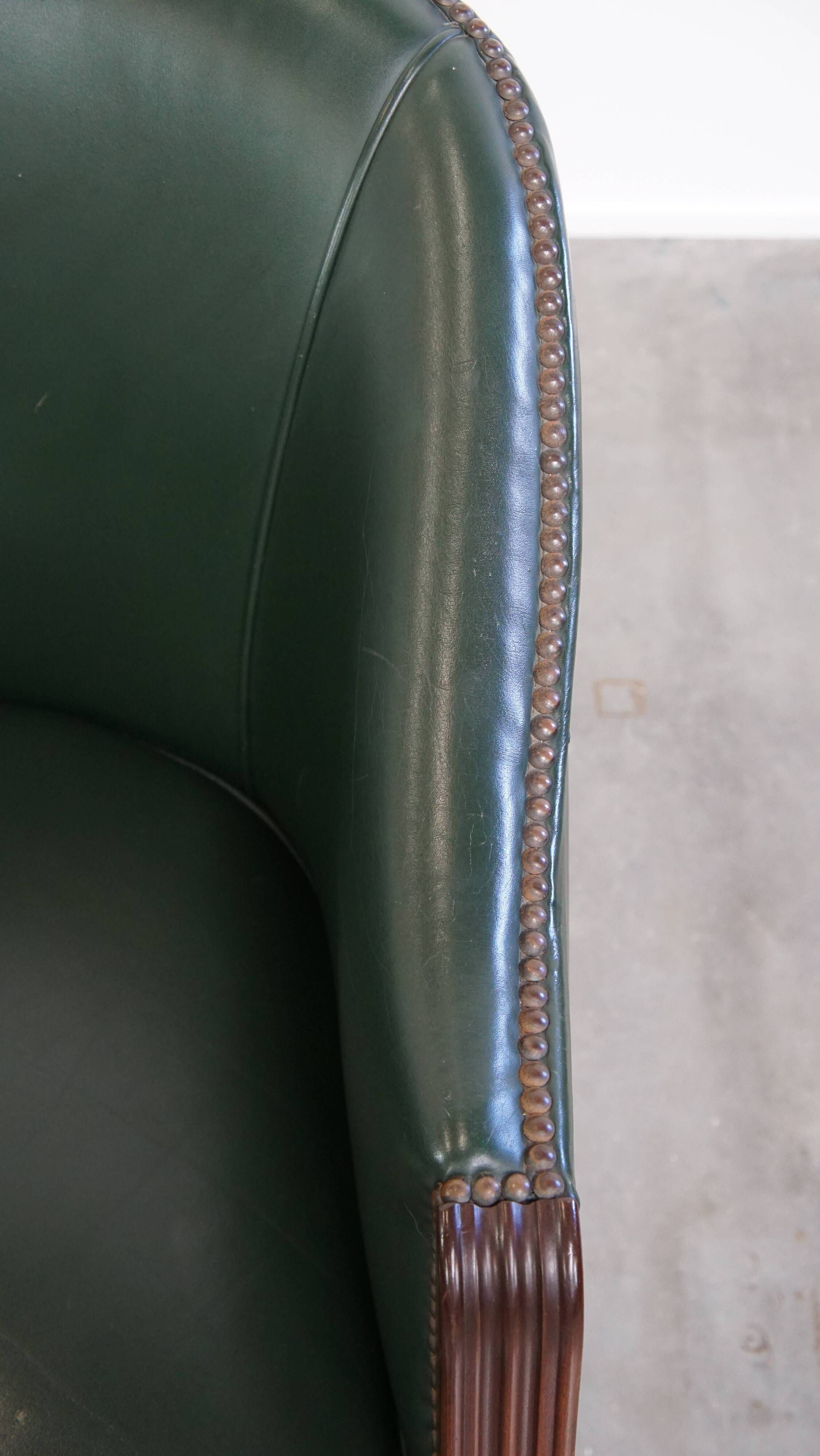 Green Cowhide Leather and Wooden Side/Dining/Desk Chair in English Style