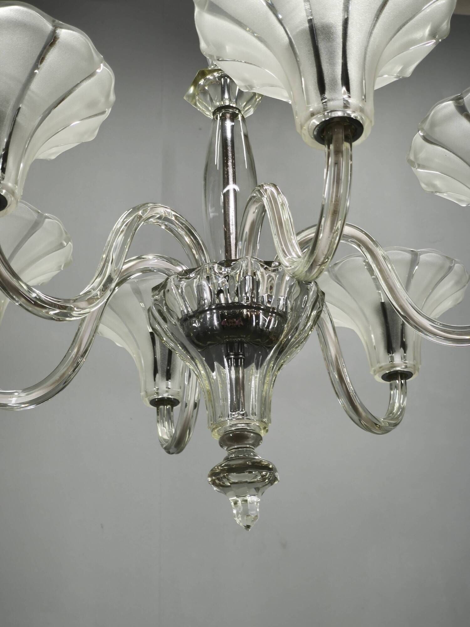 Art Deco Six-Arm Glass Chandelier, Czechoslovakia, 1930s