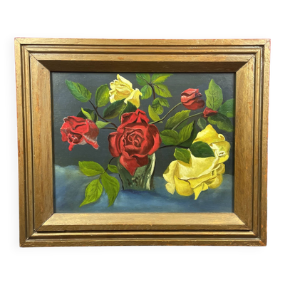 Tableau non signé huile sur isorel, Bouquet de Fleurs