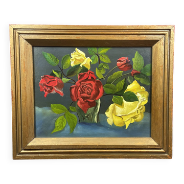 Tableau non signé huile sur isorel, Bouquet de Fleurs