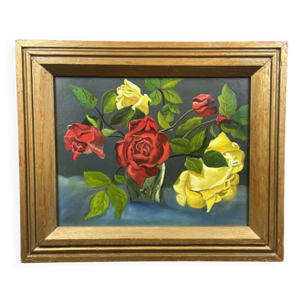 Unsigned oil painting on hardboard, Bouquet of Flowers