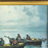 Tableau huile sur toile signée E.Myller "pêche nocturne"