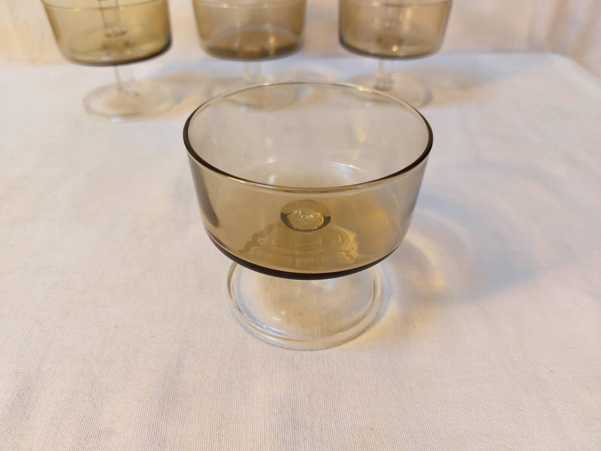 Set of 6 vintage Luminarc champagne glasses, Sweden model, smoked glass