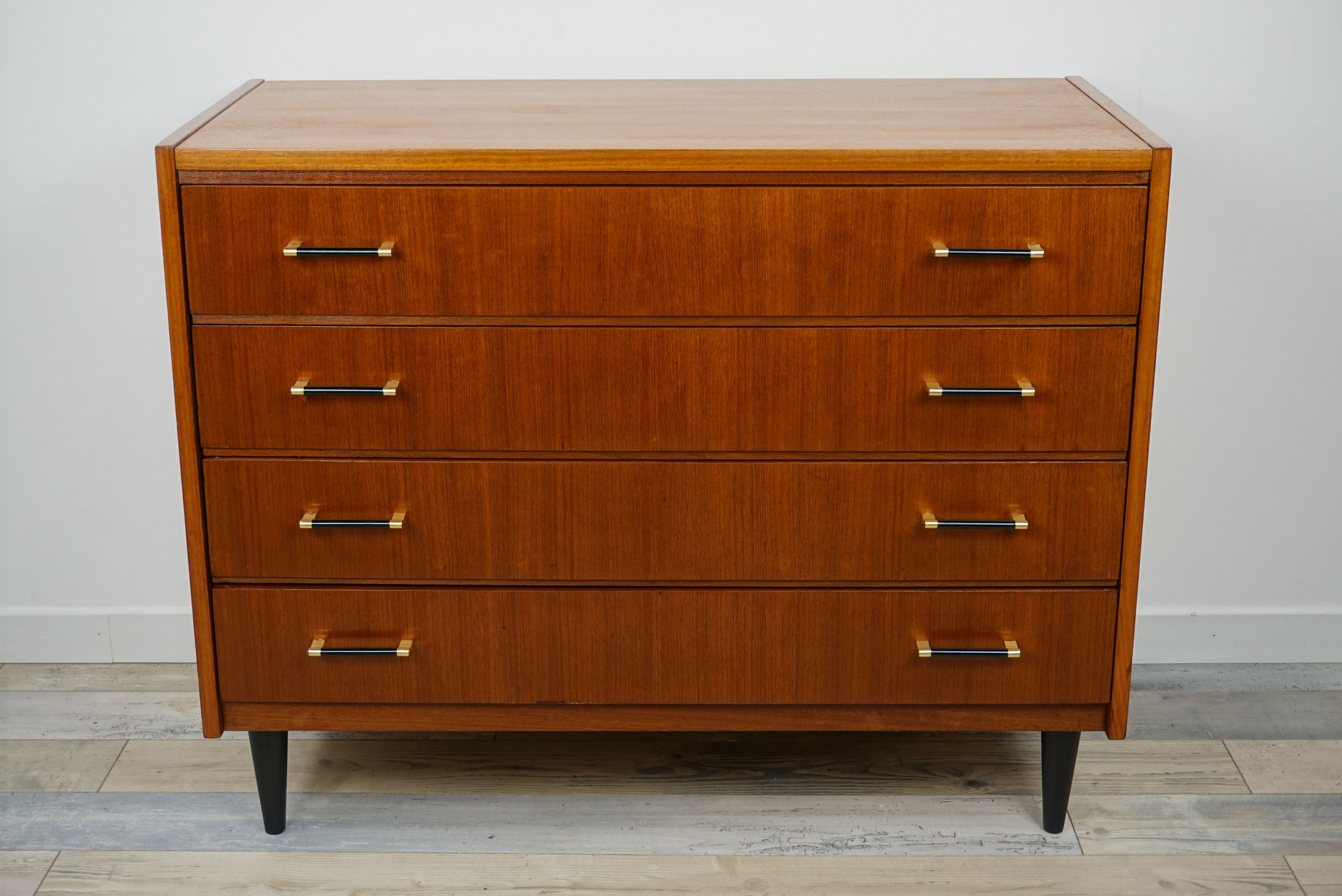 60s teak and brass chest of drawers