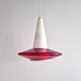 Red and opaline glass pendant lamp, 1960's