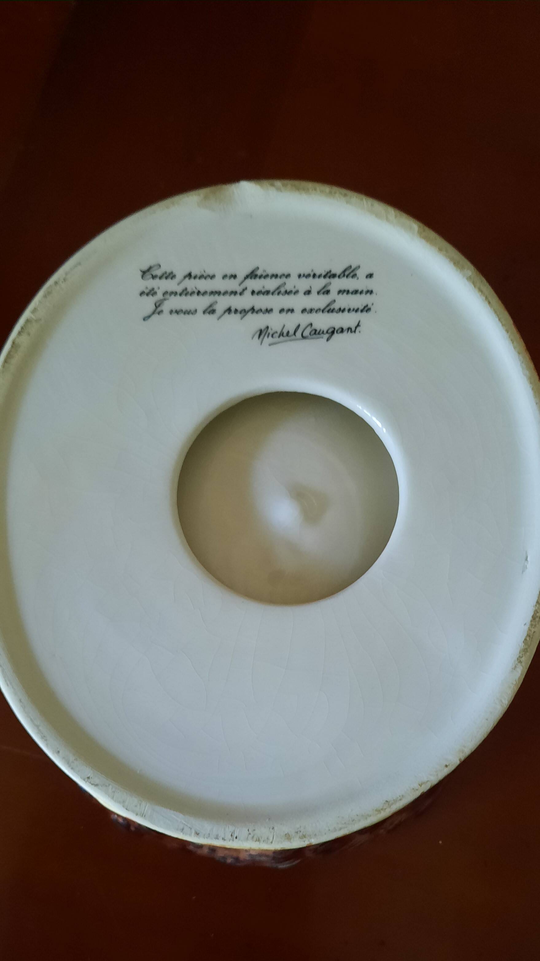 Chicken terrine in slip signed M. Caugant