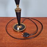 Lampe de table en métal laqué noir et verre satiné blanc, années 1950