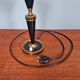 Black lacquered metal table lamp with satin white glass, 1950s.