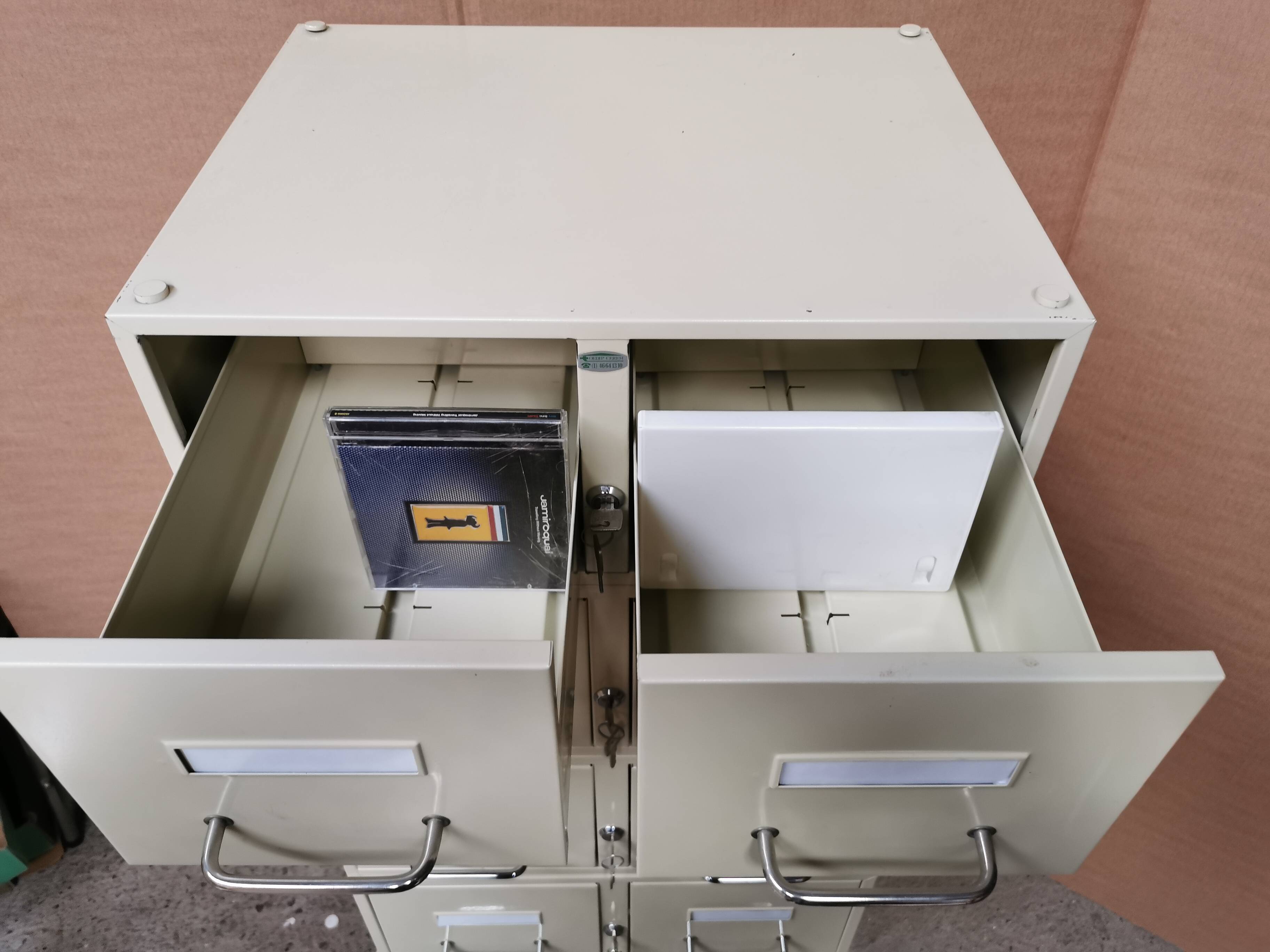 Vintage storage unit, 8 lockers, industrial design in metal