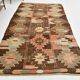 Tapis Kilim turc vintage marron et beige 6x12, 179x363 cm SK 35163