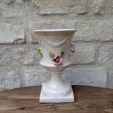 Antique Italian ceramic vase in slip style with rose decoration