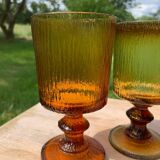 Verres à eau en verre ambré Cosec France 1970