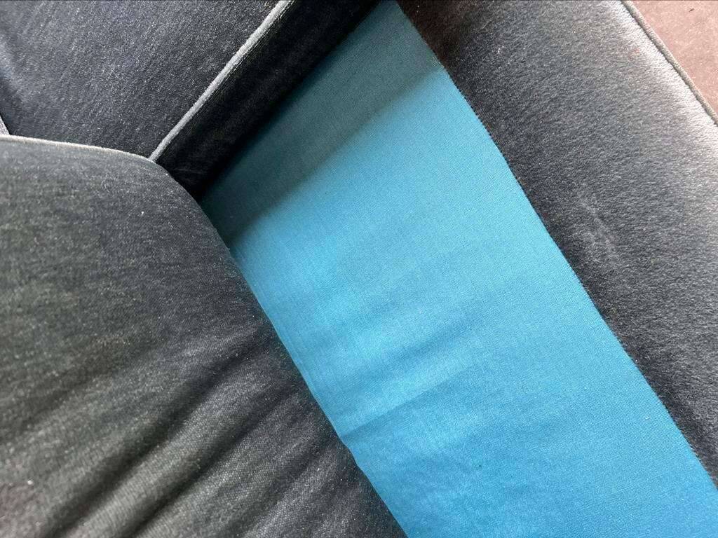 Vintage blue-grey velvet fringed seat / armchair