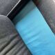 Vintage blue-grey velvet fringed seat / armchair