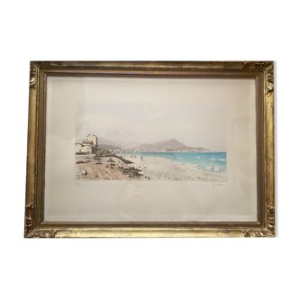 Nice la baie des anges - Aquatint signed numbered by Joanny Drevet