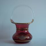 Crystal, gilded basket, Bohemia Crystal, Czechoslovakia, 1960's.