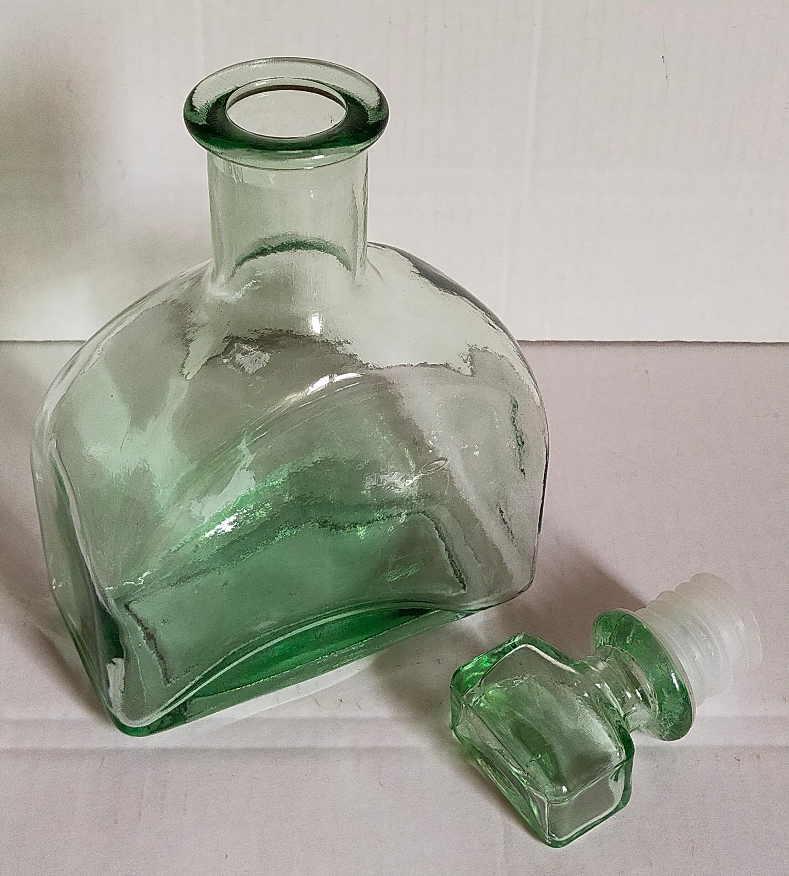 Vintage green glass whiskey decanter