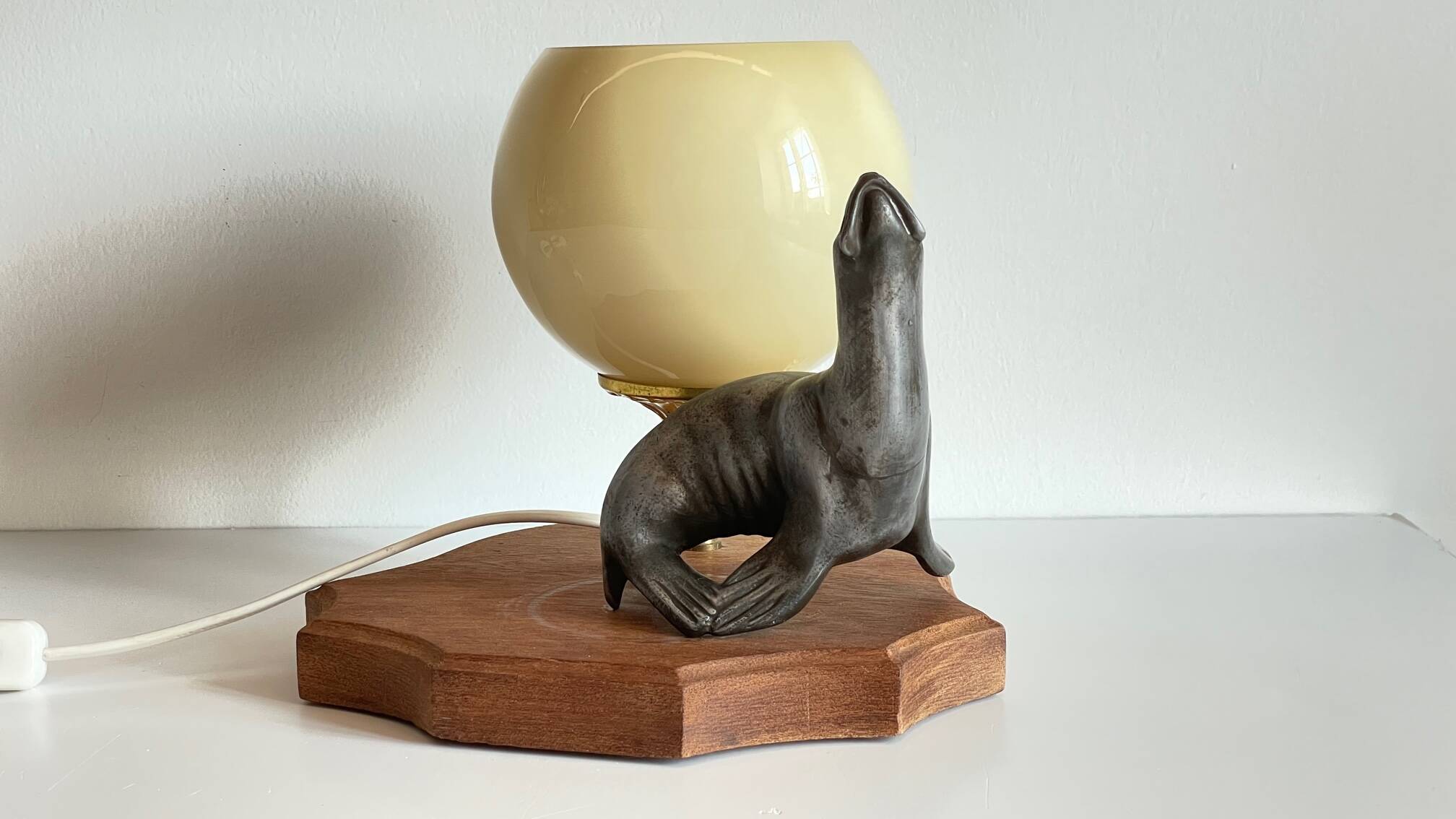 Art Deco Sea Lion blown glass lamp